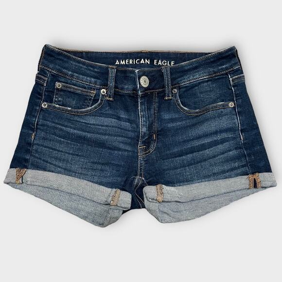 American Eagle rolled cuff shortie jean short dark wash size 2 - Picture 1 of 7
